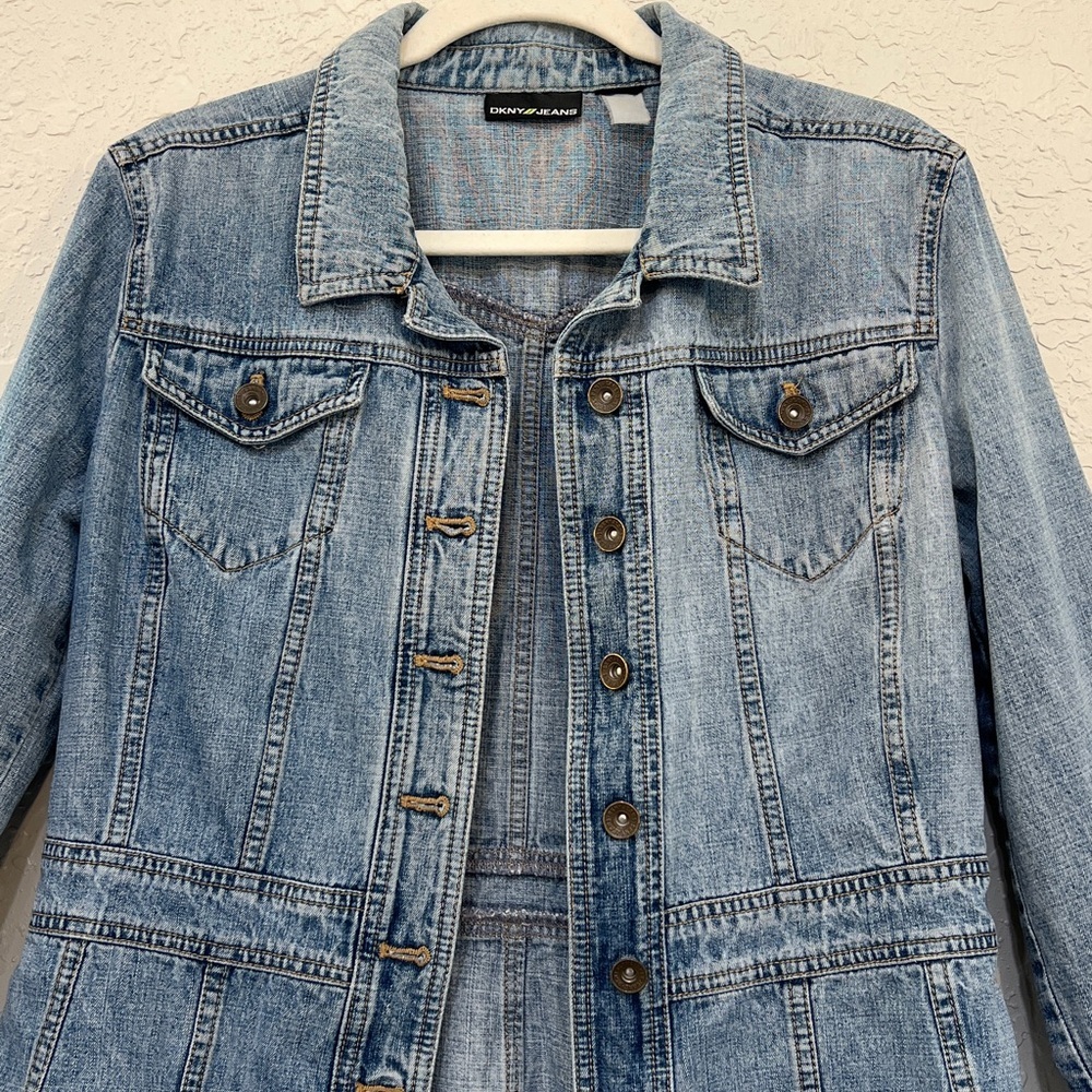 DKNY Jeans Vintage Y2K Denim Jacket Fitted Peplum Blue Denim - Picture 2 of 8